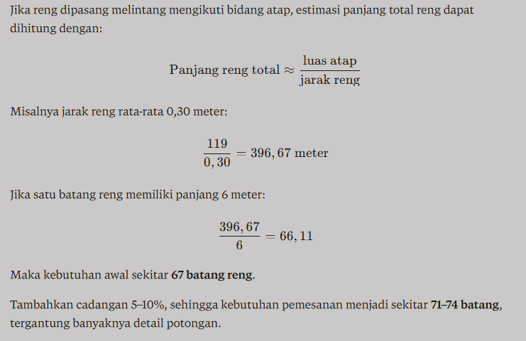 Menghitung luas dan jarak reng